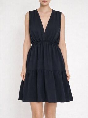 Nackiye Linen Cotton Dress Size Smocked Waist Sleeveless V Neck Ruffle Hem US 4